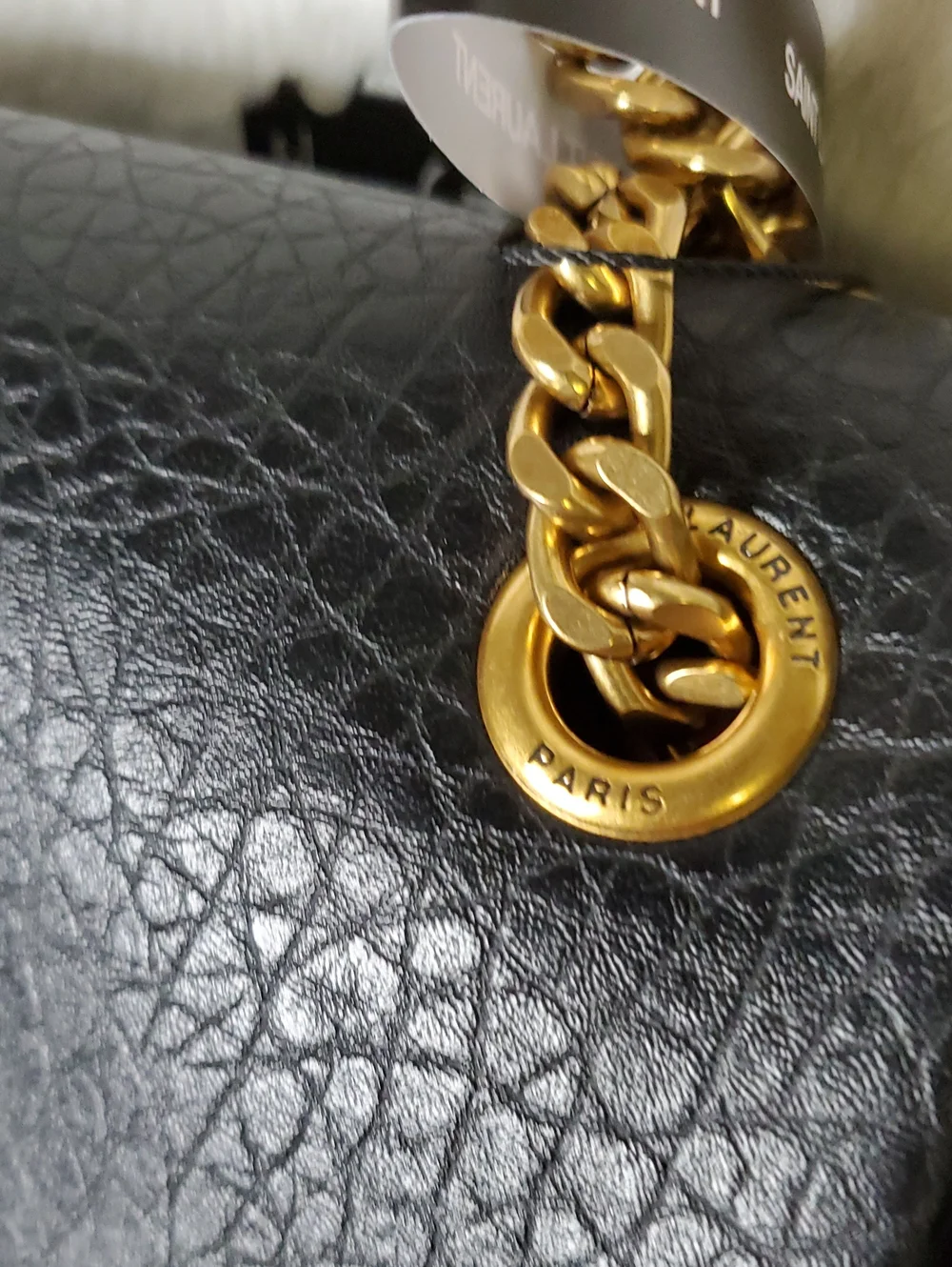 Ysl Jumbo Size Black Canvas Textured  Shoulder Bag with Gold Hardware